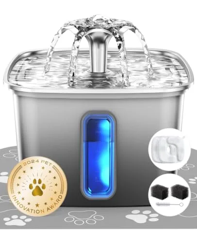 Innovation Award Winner Stainless Steel Cat Water Fountain, 108oz, Velvet Black