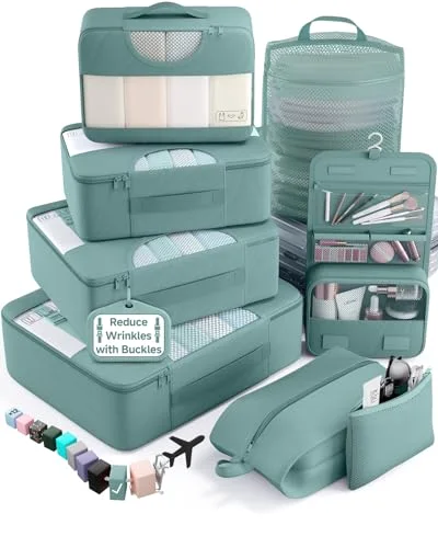 8 Set Packing Cubes for Travel Essentials, Blue Gray