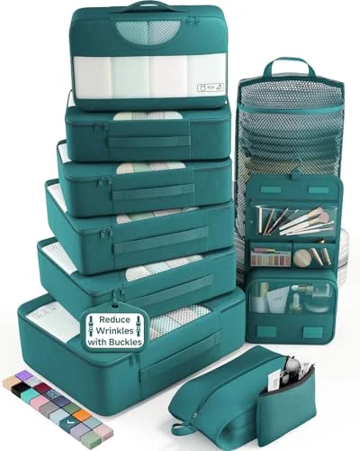 10 Set Packing Cubes for Travel Essentials, Suitcase Organizer Bags in 4, Deep Teal
