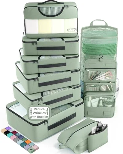 10 Set Packing Cubes for Travel Essentials, Matcha Green