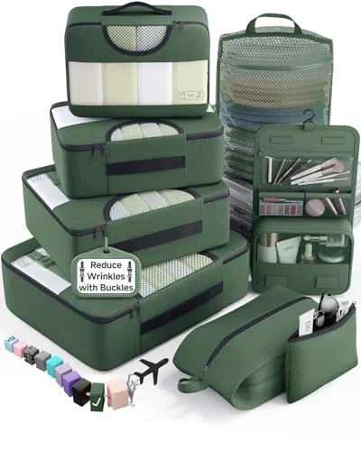 8 Set Packing Cubes for Travel Essentials, Jungle Green