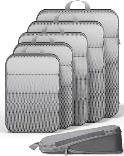 6/9/11 Set Compression Packing Cubes Garment Bags for Travel Essentials, Gray