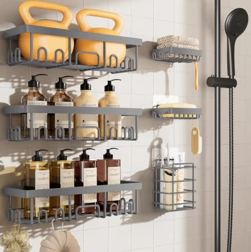 6-Pack Rustproof & Waterproof Shower Caddy, Adhesive Shelves Rack