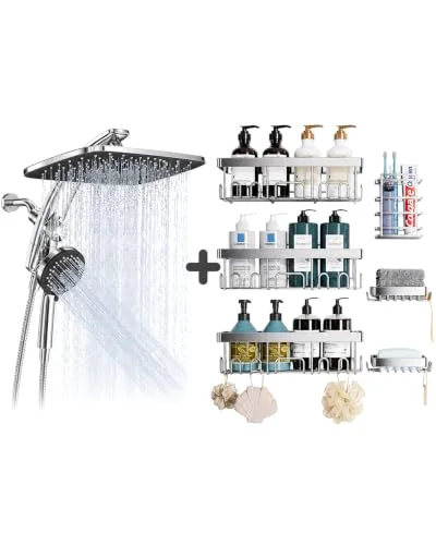 Shower Caddy 6-Pack&Chrome Shower Head with Handheld