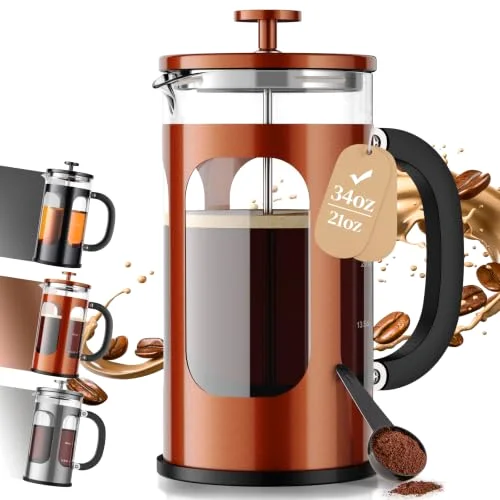 French Press Coffee Maker, No Plastic Touching Cafe, Copper