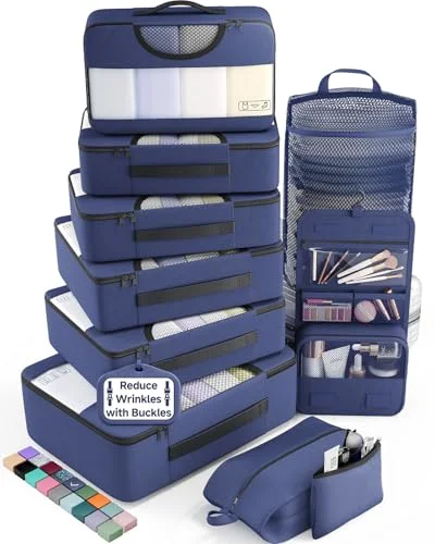 10 Set Packing Cubes for Travel Essentials, Indigo Blue