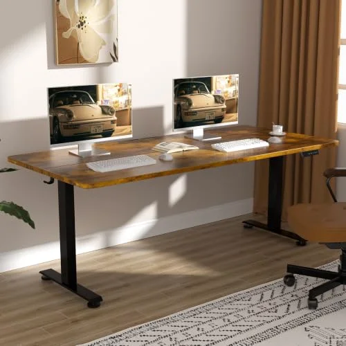 63×27.6 Inch Large Electric Standing Desk, Gaming Table, Classical Brown