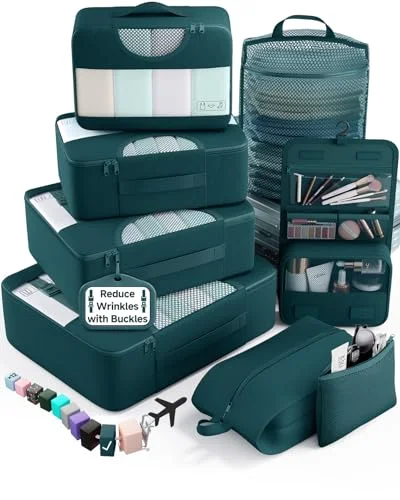 8 Set Packing Cubes for Travel Essentials, Deep Teal