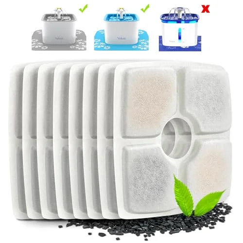 8 Pack Replacement Filters for 84oz/2.5L Automatic Pet Fountain