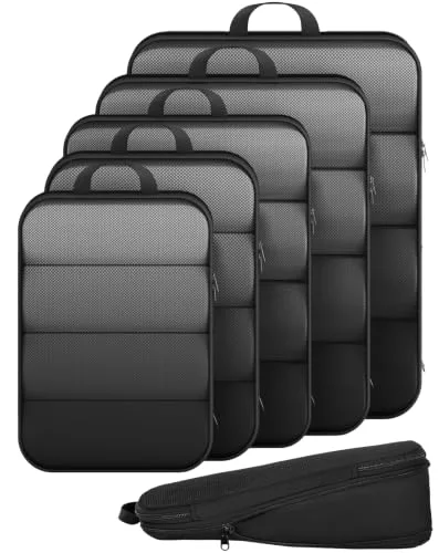 6/9/11 Set Compression Packing Cubes Garment Bags for Travel Essentials, Black