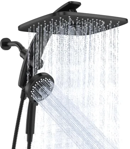 14" Luxurious Shower Head with Handheld, Full Body Coverage, Matte Black