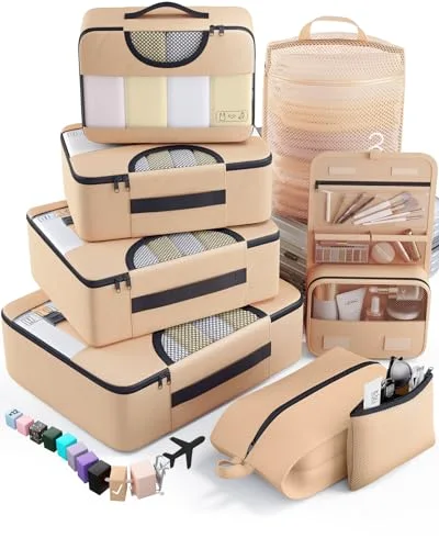 8 Set Packing Cubes for Travel Essentials, Suitcase Organizer Bags in 4, Gold