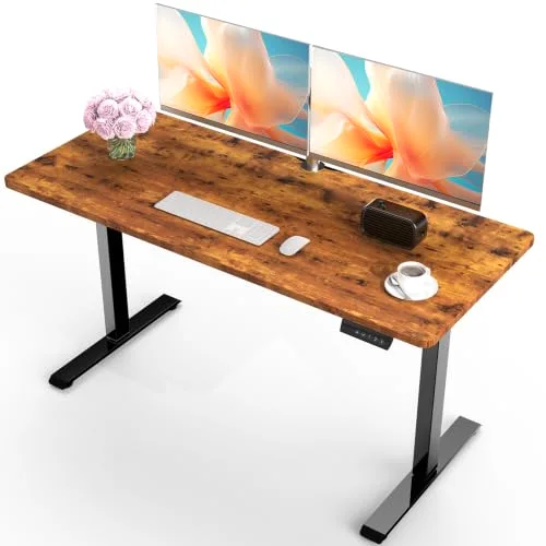 55 Inch Large Electric Standing Desk, Gaming Table, Classical Brown