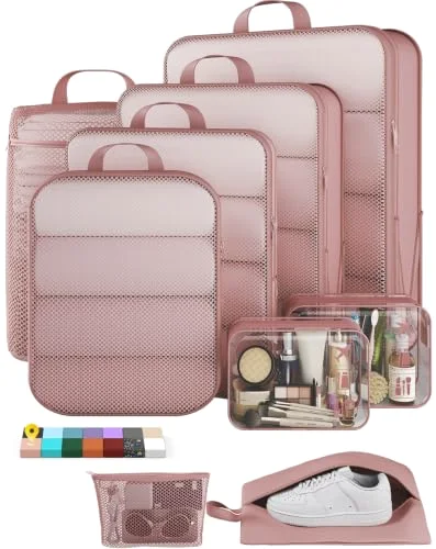 9/11 Set Compression Packing Cubes Garment Bags for Travel Essentials, Light Coral