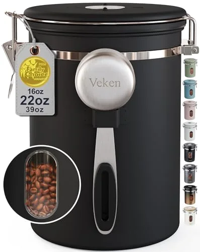 Coffee Canister with Window, Airtight Stainless Steel Container, 22 oz, Black