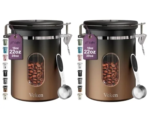Coffee Canister with Window, Airtight Stainless Steel Container, 22 oz, Gradient Copper