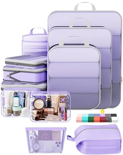 11 Set Compression Packing Cubes Garment Bags for Travel Essentials, Light Purple