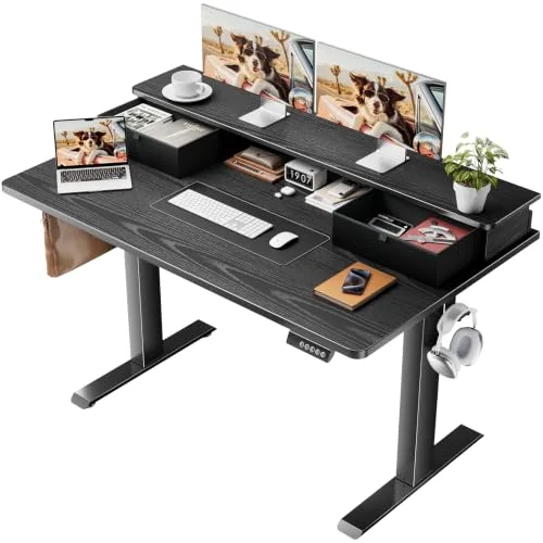 47x28 in Electric Standing Desk with Drawers, Adjustable Table, Black