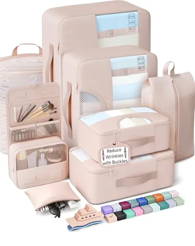 8 Set Packing Cubes for Travel Essentials, Cream