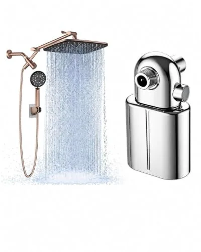 11.8" Rose Gold Shower Head with Handheld&Chrome Shower Filter