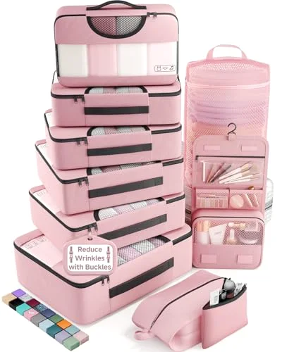 10 Set Packing Cubes for Travel Essentials, Pink
