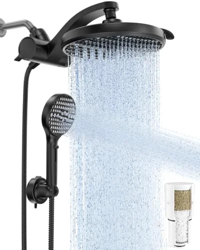 Filtered Shower Head with Handheld, Multi-pattern Rain Showerhead Set, Matte Black