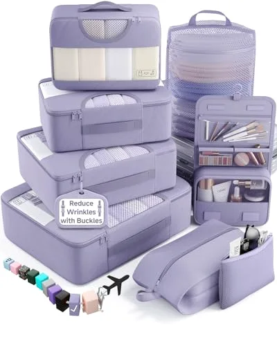 8 Set Packing Cubes for Travel Essentials, Early Purple Gray