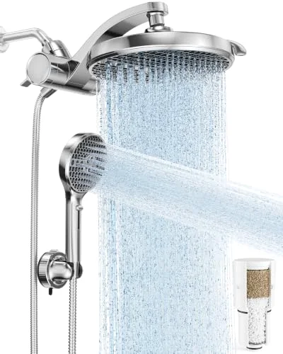 Filtered Shower Head with Handheld, Multi-pattern Rain Showerhead Set, Chrome