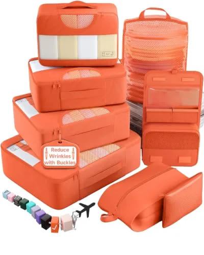 8 Set Packing Cubes for Travel Essentials, Suitcase Organizer Bags in 4, Orange