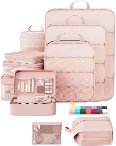 10 Set Compression Packing Cubes Garment Bags for Travel Essentials, Beige