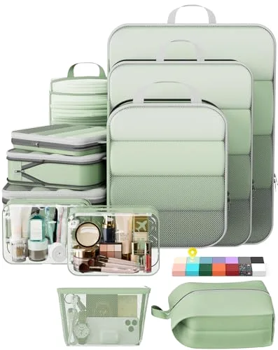 11 Set Compression Packing Cubes Garment Bags for Travel Essentials, Matcha Green