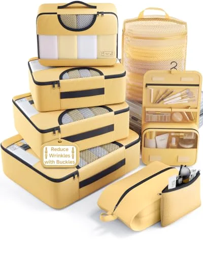 8 Set Packing Cubes for Travel Essentials, Yellow