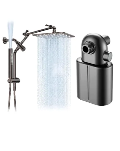 All Metal 10" Oil Rubbed Bronze Shower Head with Handheld&Matte Black