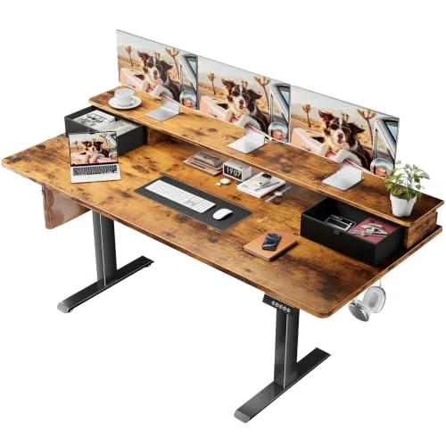 63x28 in Electric Standing Desk with Drawers, Adjustable Table