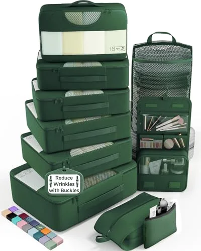10 Set Packing Cubes for Travel Essentials, Suitcase Organizer Bags in 4, Jungle Green