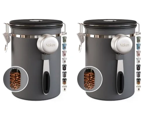 Coffee Canister with Window, Airtight Stainless Steel Container, 22 oz, Grey