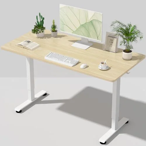 55 Inch Large Electric Standing Desk, Gaming Table, Natural Wood