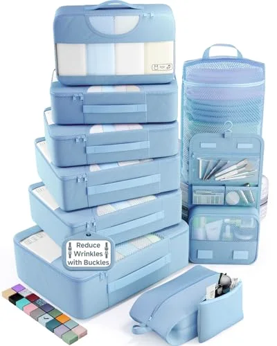 10 Set Packing Cubes for Travel Essentials, Suitcase Organizer Bags in 4, Starlight Bluen