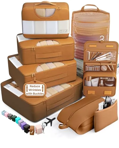 8 Set Packing Cubes for Travel Essentials, Brown