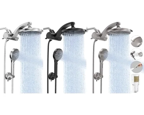 3 Sets of Veken Filtered Shower Head with Handheld, Chrome & Matte Black